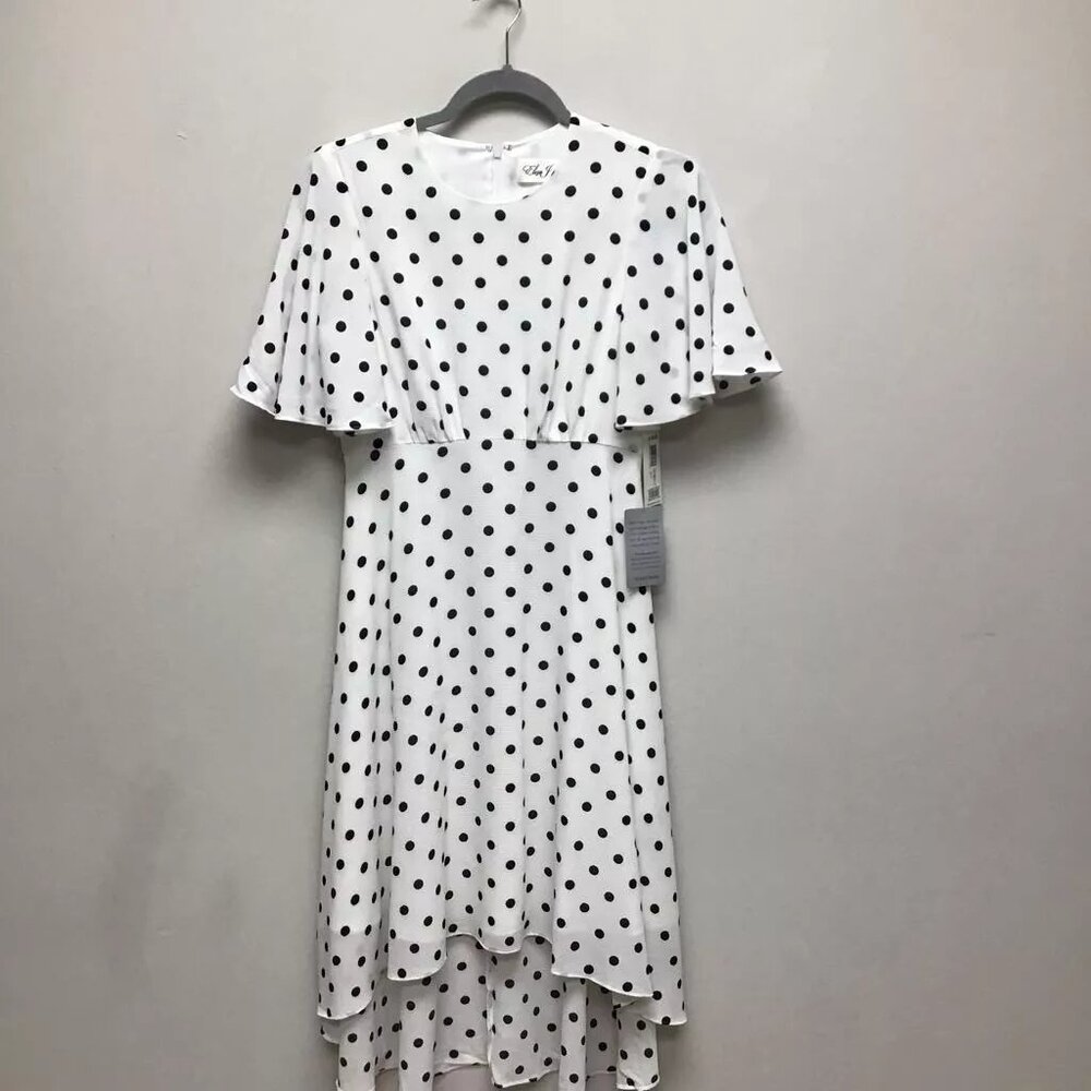 Eliza J Womens A Line Dress White Polka Dot Lined Crew Zip Flutter Sleeve